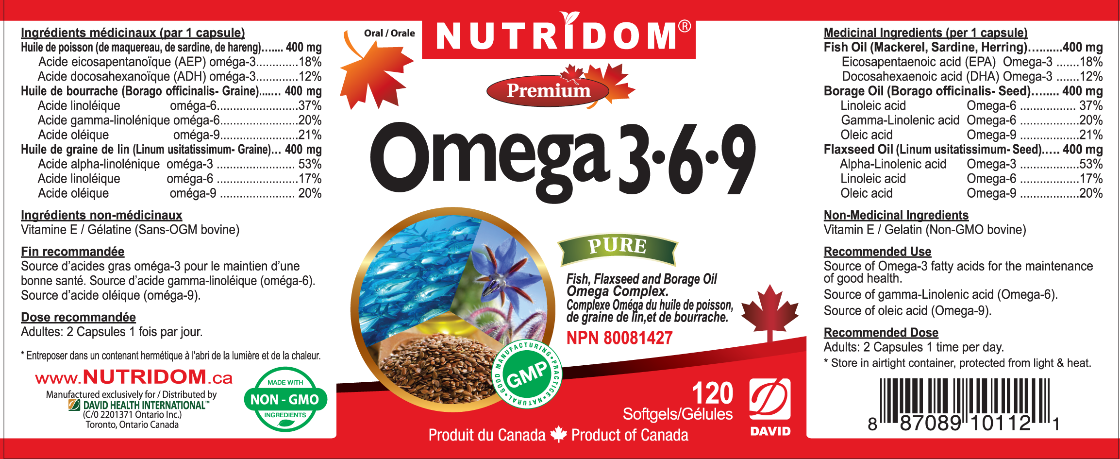 Nutridom Omega 3-6-9, 1200 mg, EPA, DHA, 120 Softgels