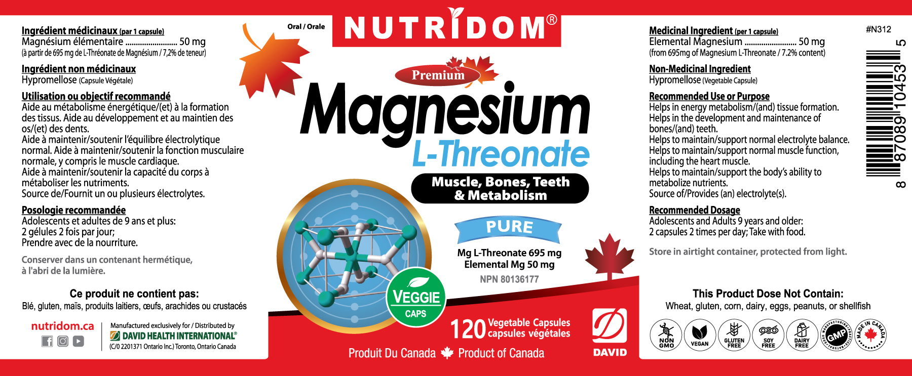 Nutridom Magnesium L-Threonate 695mg 120 Vcaps